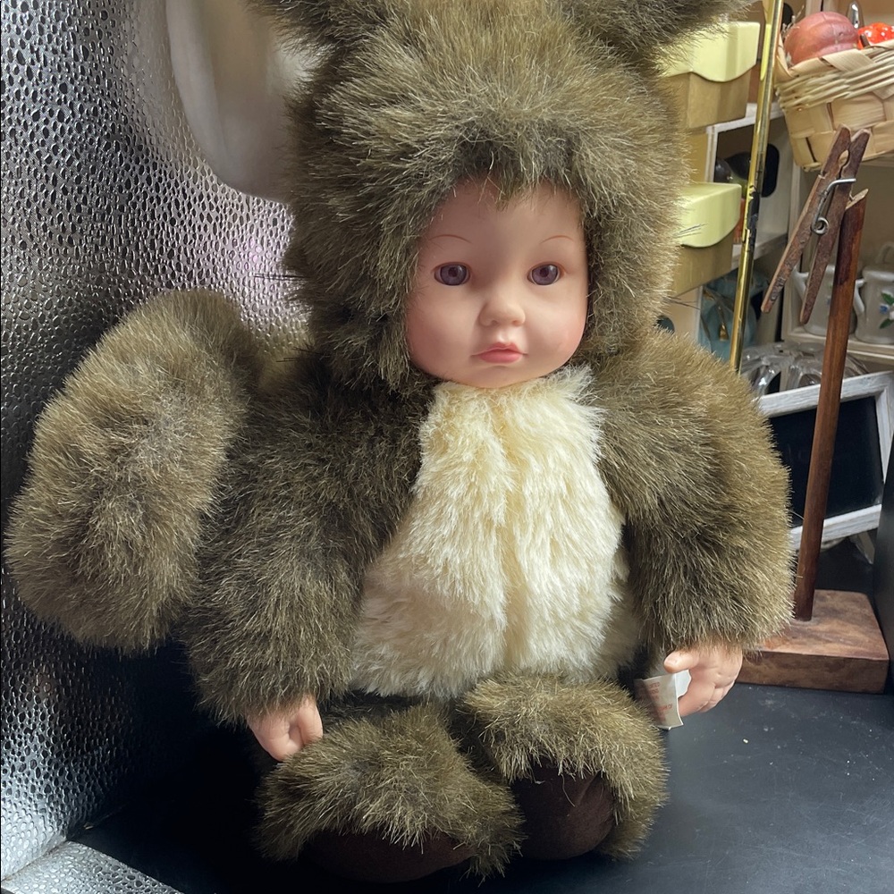 Vintage Anne Geddes Squirrel Baby Doll, Cute Collectible Doll